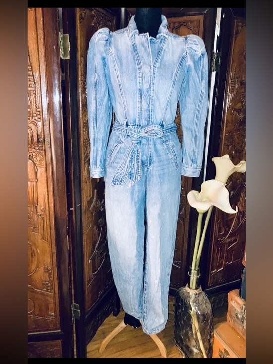 Express Pants - EXPRESS Y2K Retro Medium Wash Denim Jumpsuit with Tie Belt